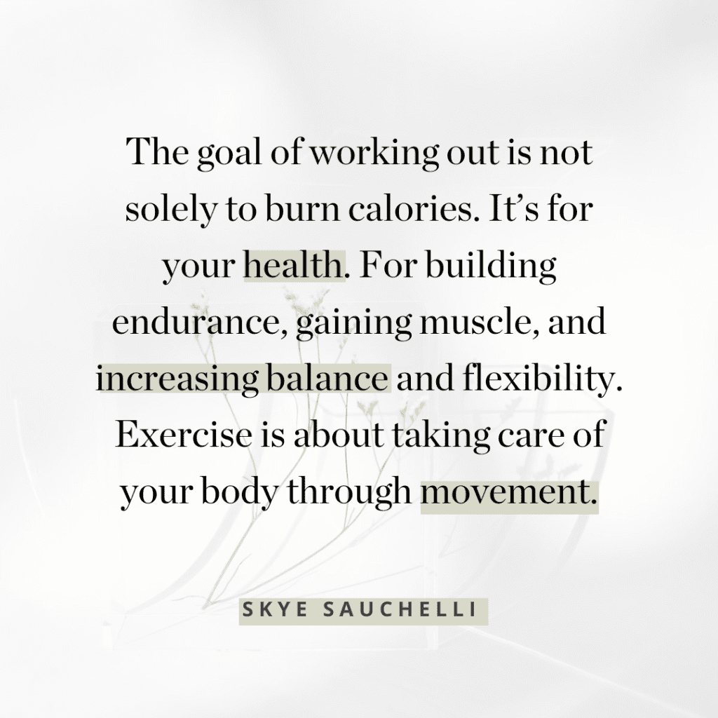 inner health and wellness quote about how working out is for the purpose of health and not just burning calories