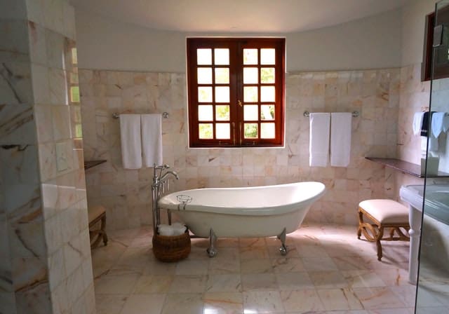 bathroom with clawfoot tub and window