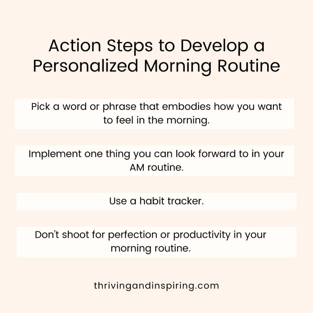 Action steps to develop a personalized morning routine infographic