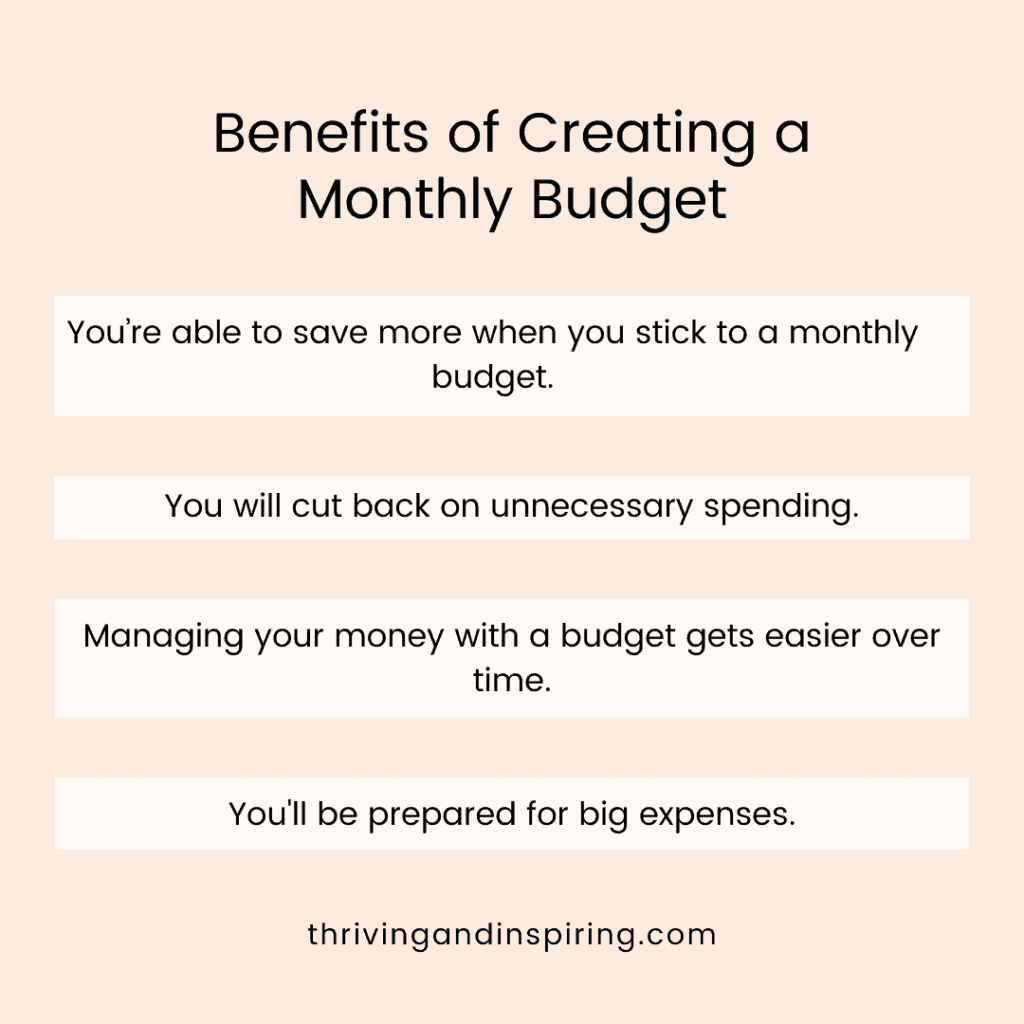 Benefits of creating a monthly budget infographic